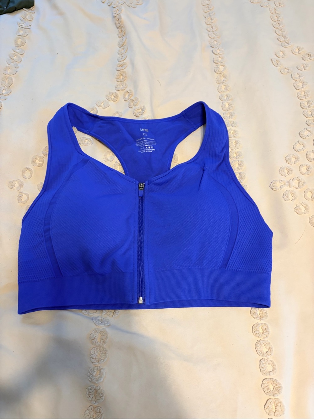 BRXL Front Zip Sports Bra 2XL Royal Blue Racerback Medium Support NWT